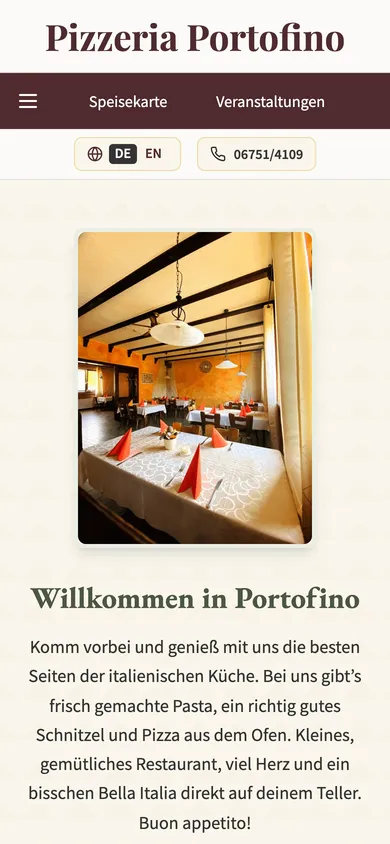 Pizzeria Portofino auf dem Handy